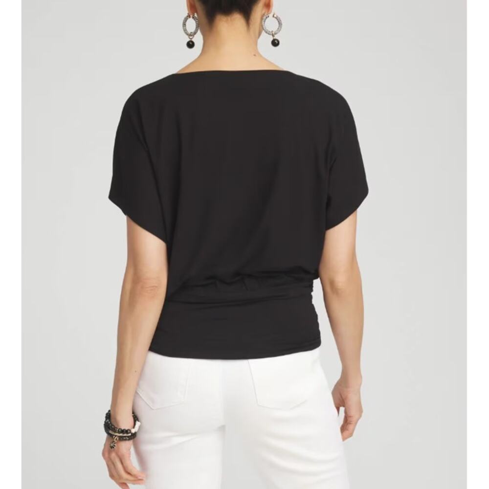 CHICO'S Touch of Cool Ruched Banded Hem Top Dolman Sleeve Black Womens Size L - Picture 2 of 9